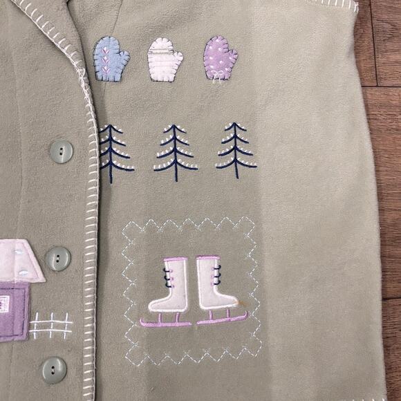 Cottagecore Sage Green Fleece Vest Womens Size 1X Winter Embroidery Whipstitch - Picture 5 of 8